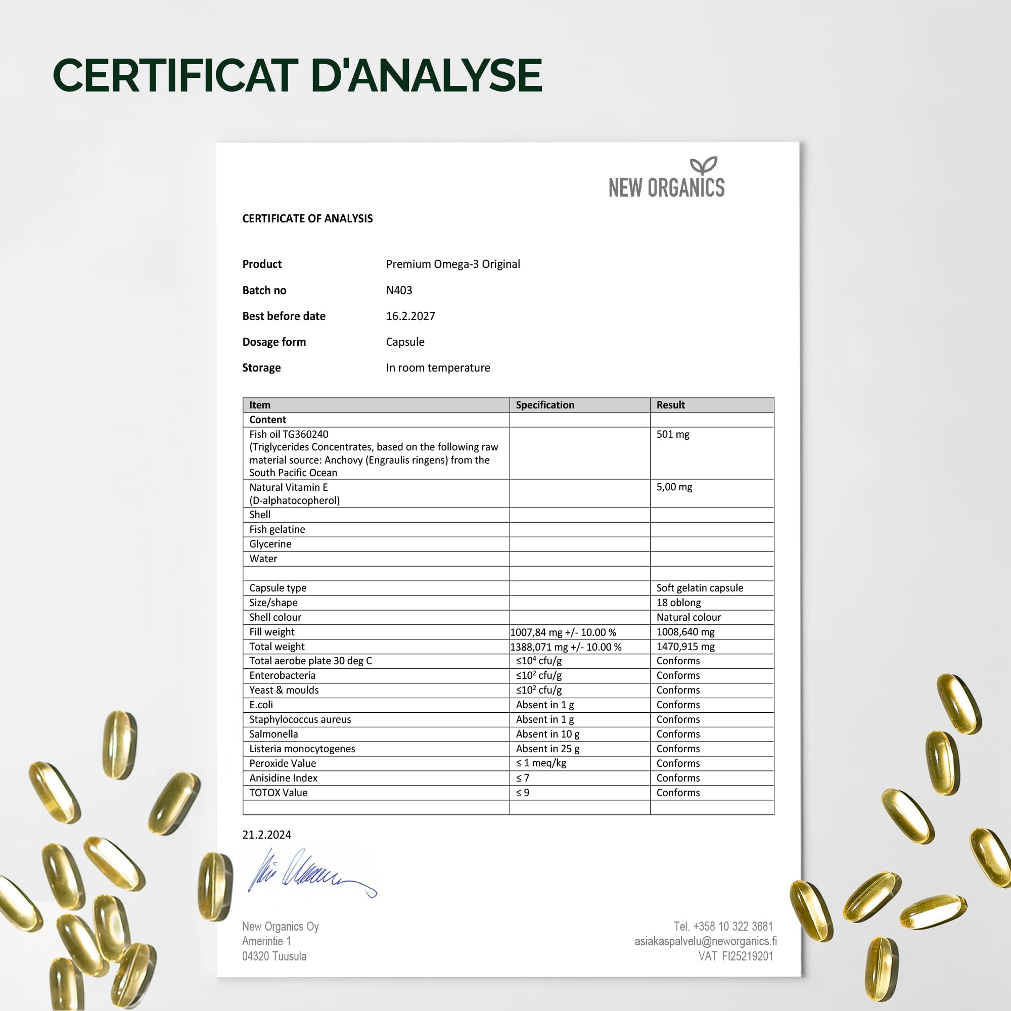 NFO Omega 3 Premium - Gélules Omega 3 Hautes Doses avec EPA & DHA - 90 | Huile de poisson Omega 3 gélules hautement dosées, huile d'oméga 3 à base d'huile de poisson avec EPA et DHA sous forme de TG