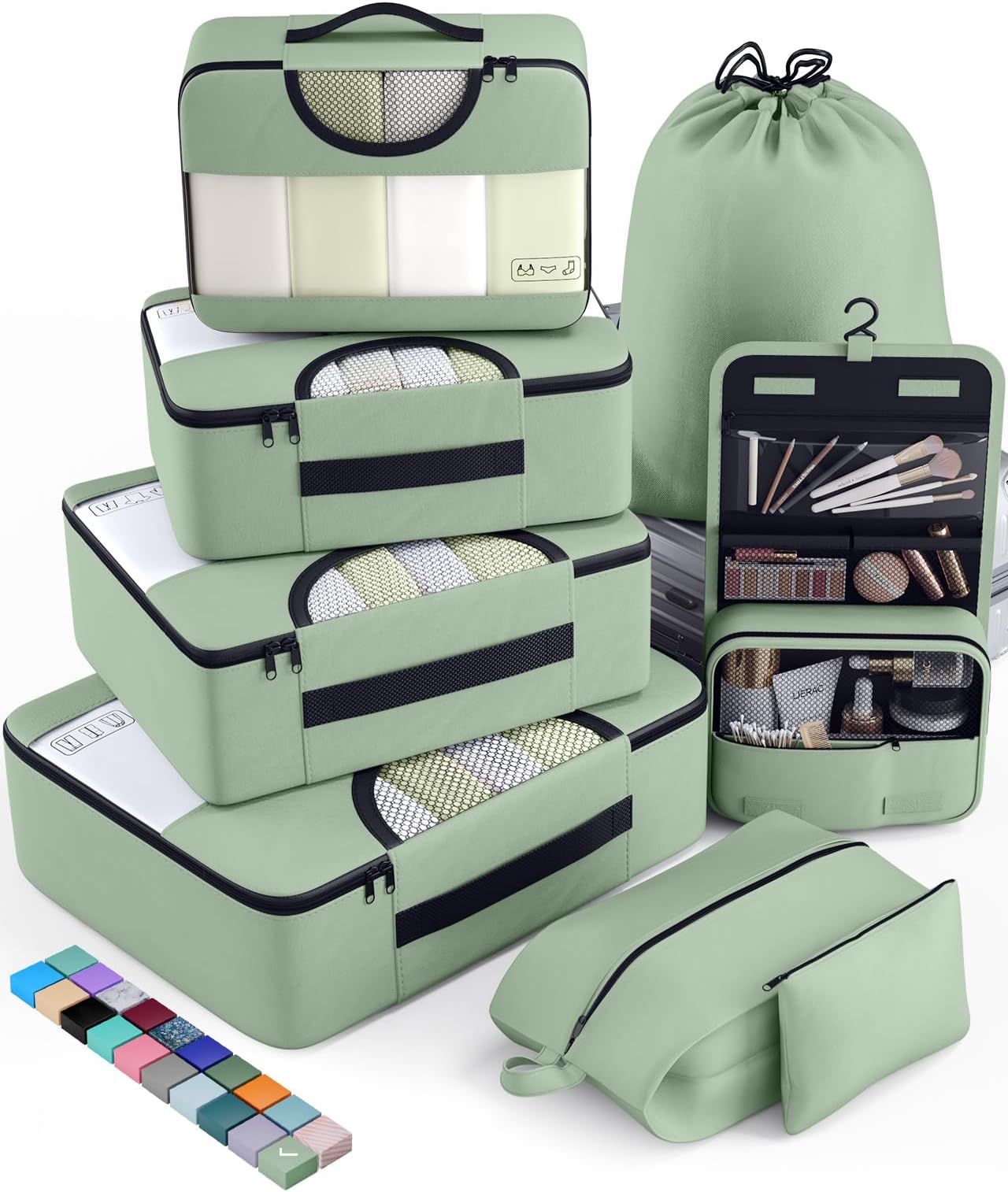 Veken 8 Set Packing Cubes for Travel Essentials, Suitcase Organizer Bags in 4 Sizes, Carry-On Luggage Accessories with Large Laundry & Hanging Toiletry Bag, Must-Have for Airplane, Road Trip & Camping