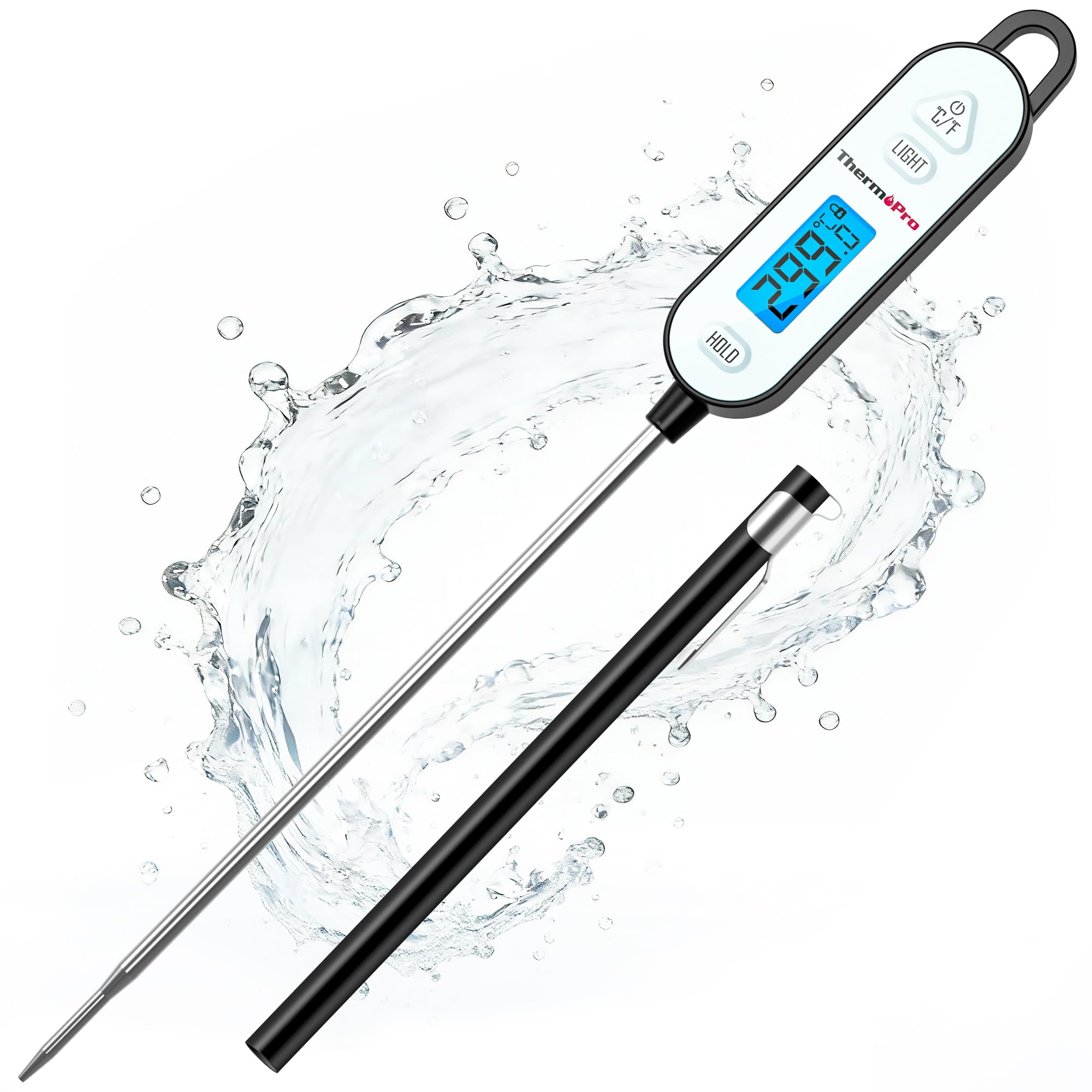 ThermoPro 料理温度計 デジタル IPX7防水 丸洗い可能 -50℃~300℃ 高精度 LCDバックライト付き 焼き肉 パン作り バーベキュー ローストビーフ 甘酒作り 油温度 天ぷら 揚げ物 コーヒー ミルク チョコレート お茶などの温度管理 TP515