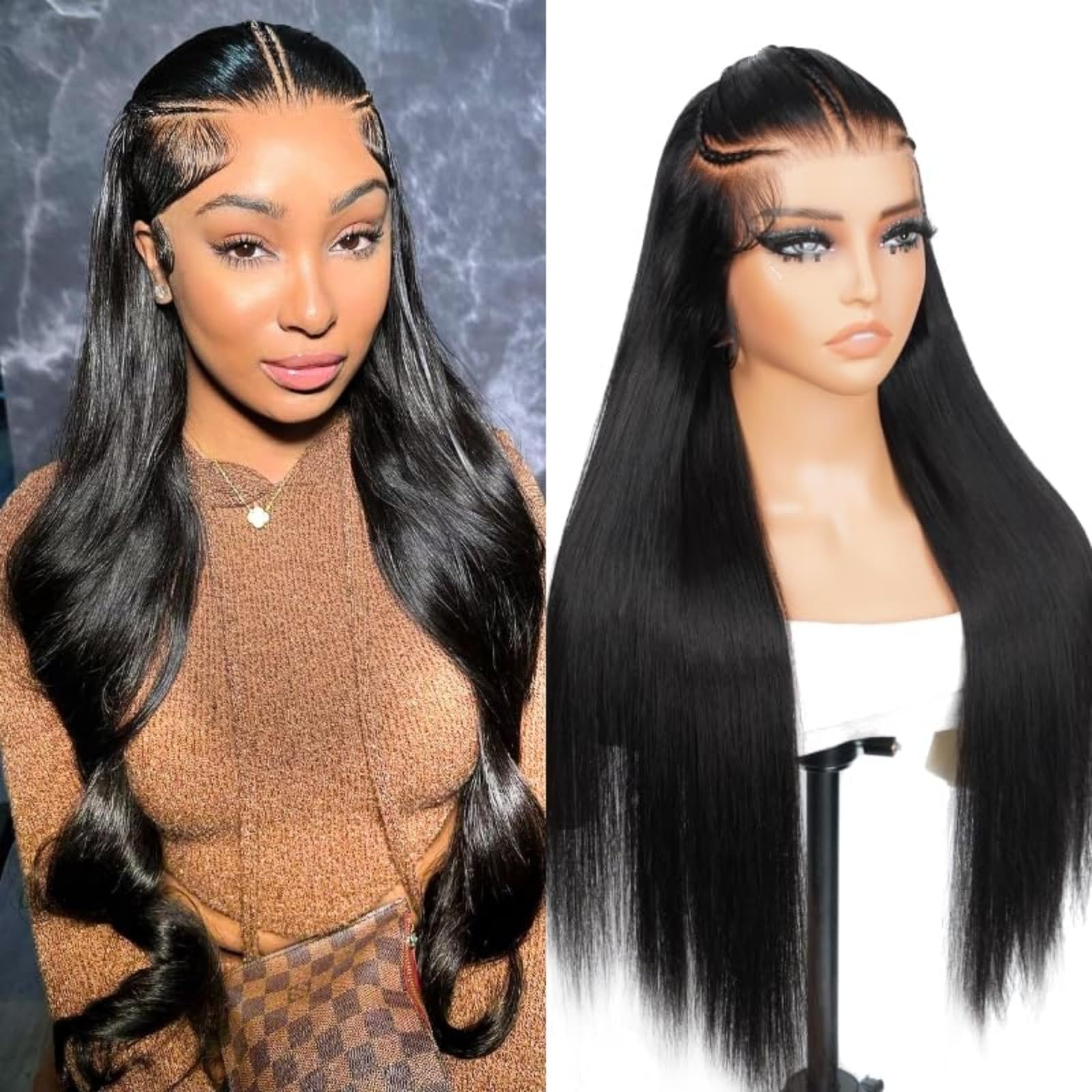 Ali Pearl Pre Braided Straight Wig Human Hair 13x4 HD Lace 20 Inch 1B A019 Straight 20 Inch