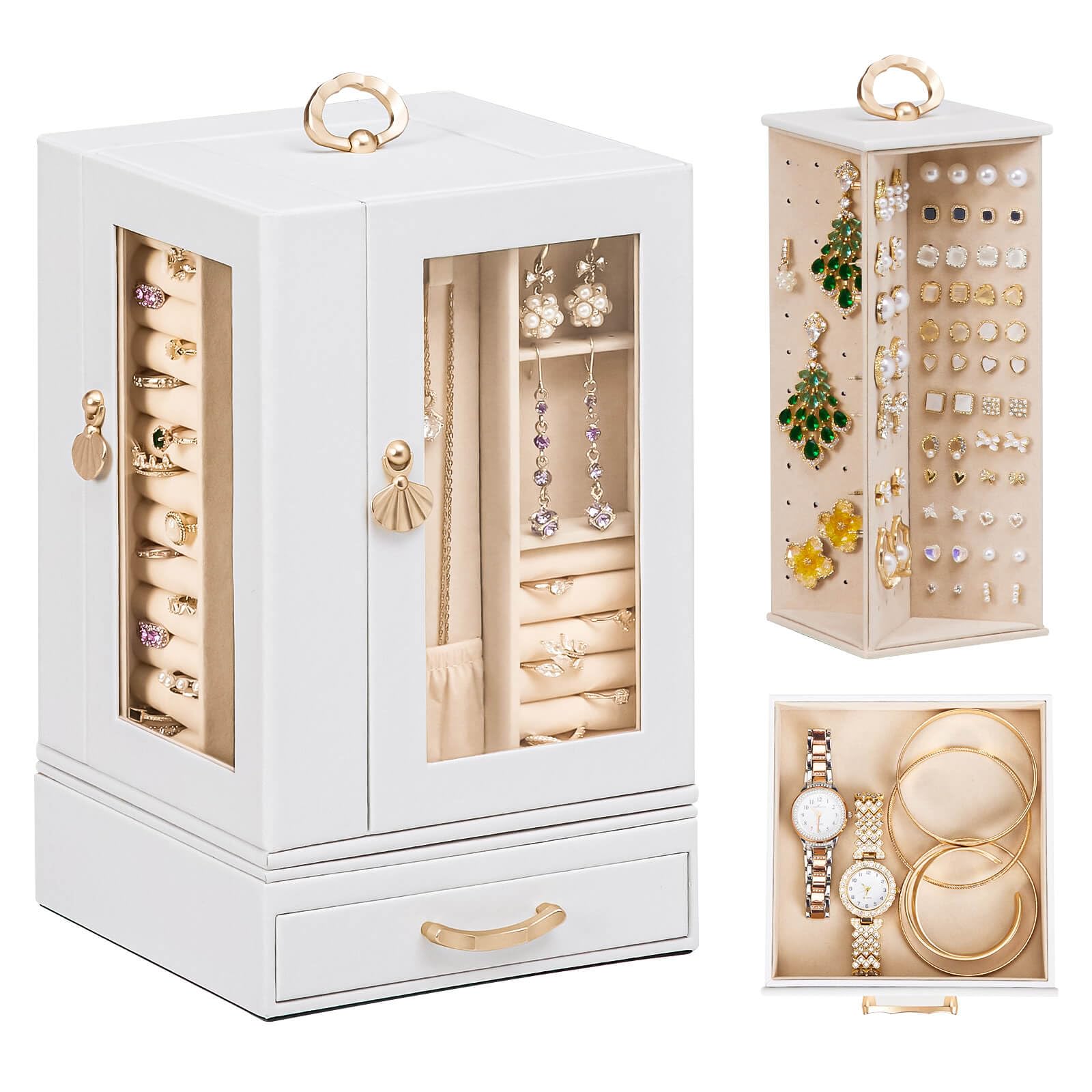 Jewelry Box large for Dresser Women Necklace Ring Storage Organizer with Compartments - Elegant Earring Holder Display White