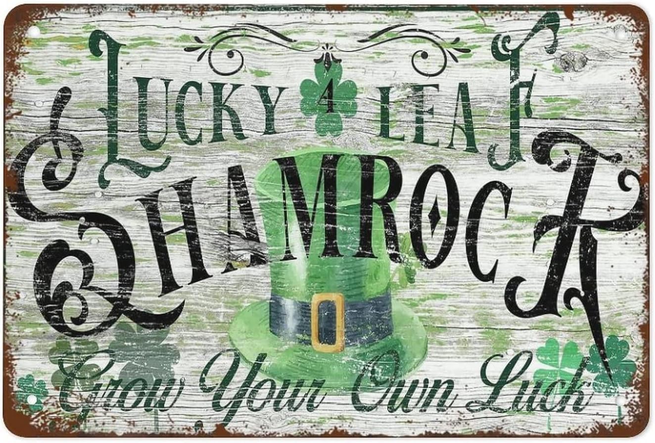 Kwqdozf As Pic Lucky Leaf St Patrick's Day Vintage Metal Aluminum Tin Sign Door Signs Exte