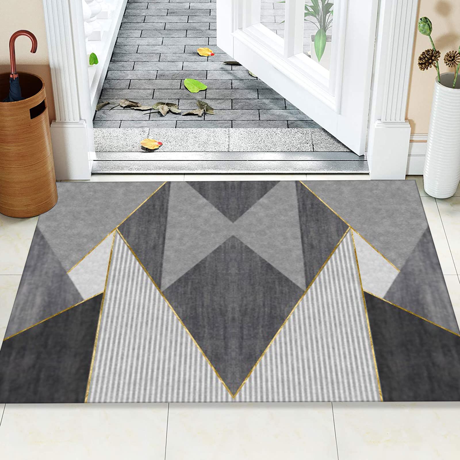 Läufer Teppich Flur Wohnzimmer rutschfest Modern Geometrisches Design Vielseitiger Teppich für Küchenräume