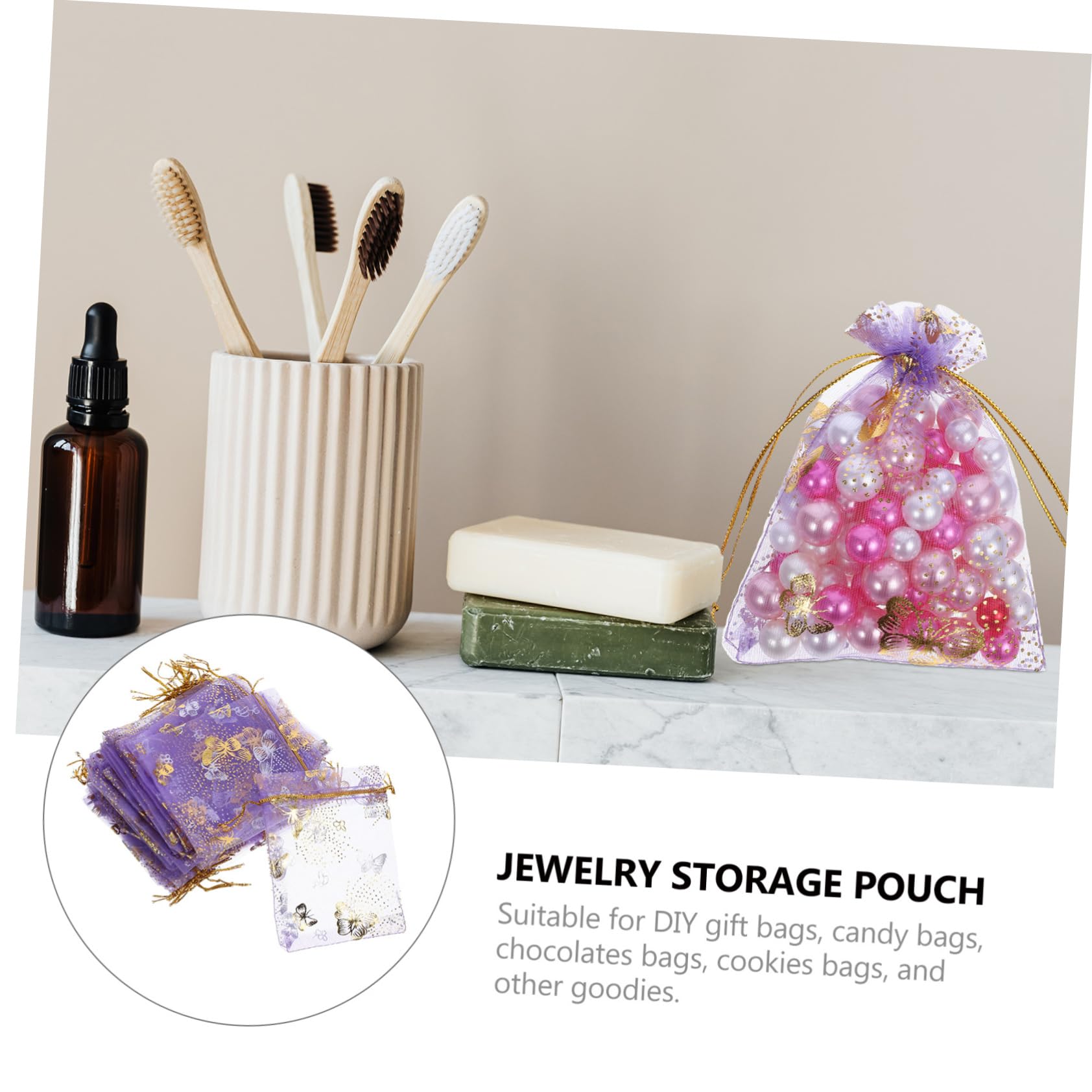 Didiseaon 4 Ensembles En Organza Pochettes À Bijoux Sacs En Organza De Rangement De Bonbons Faveur Sacs Cordon Pour L'emballage Pochette Violet,mauve 100 Pièces * 4