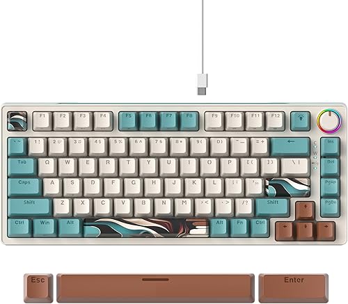 Miniatura 9 de Teclado mecánico para juegos 75% marrón, compacto de 82 teclas intercambiable en caliente con perilla, perfil OEM retroiluminado RGB, teclado USB-C