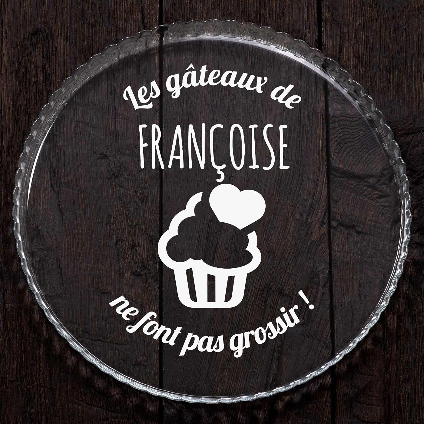 MAVERTON Plat à gâteau Rond avec Gravure - en Verre - Personnalisé - Idée Cadeau pour Un Fan de Cuisine ou pour Un Gourmand - Cadeau pour Femme - Muffin