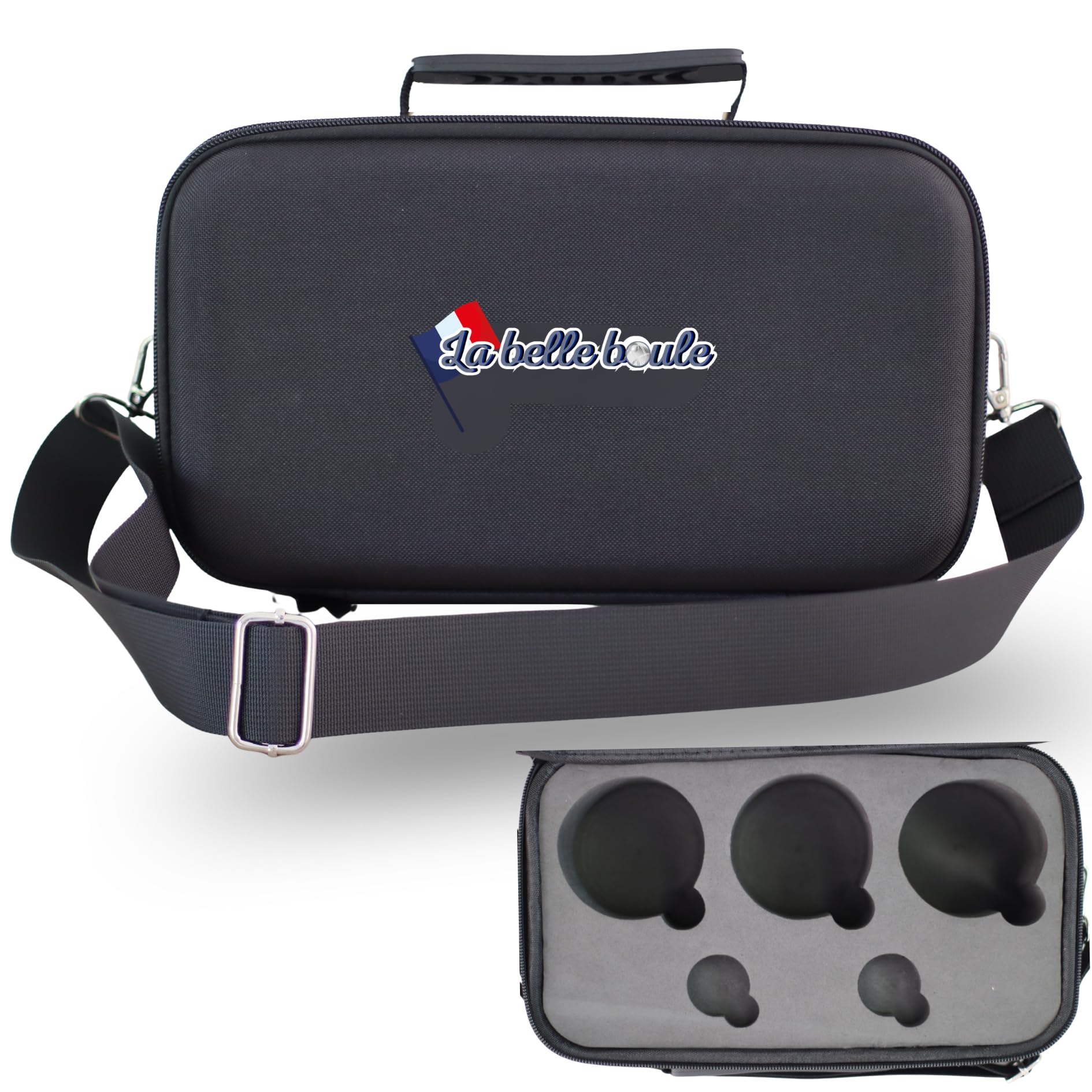 Tasche für Boccia, Hartschale, 3 Kugeln bis 8 cm, Tripletttasche für Petanque, Transporttasche, leiser Transport, verstellbarer Schultergurt, integrierter Griff, einzeln verkauft