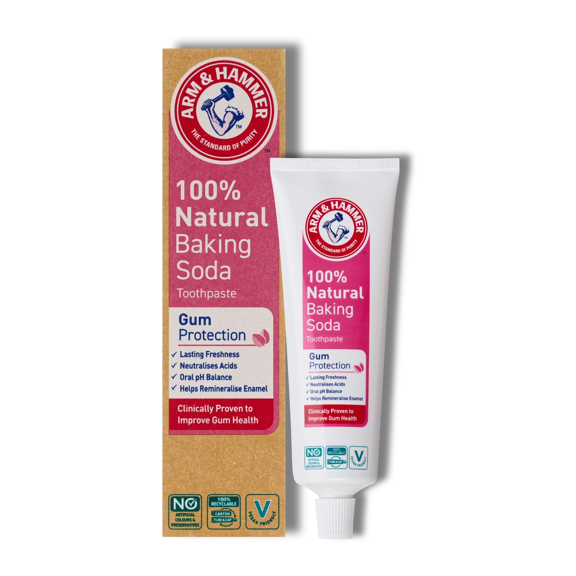 Arm & Hammer 100% Natural Gum Protection Toothpaste, Baking Soda Toothpaste for Healthier Gums and Oral Health Support, 75 ml Tube