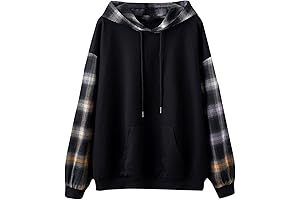 Women's Colorblock Plaid Long Sleeve Drawstring Hoodie Top Sweatshirts - FTP Clothing