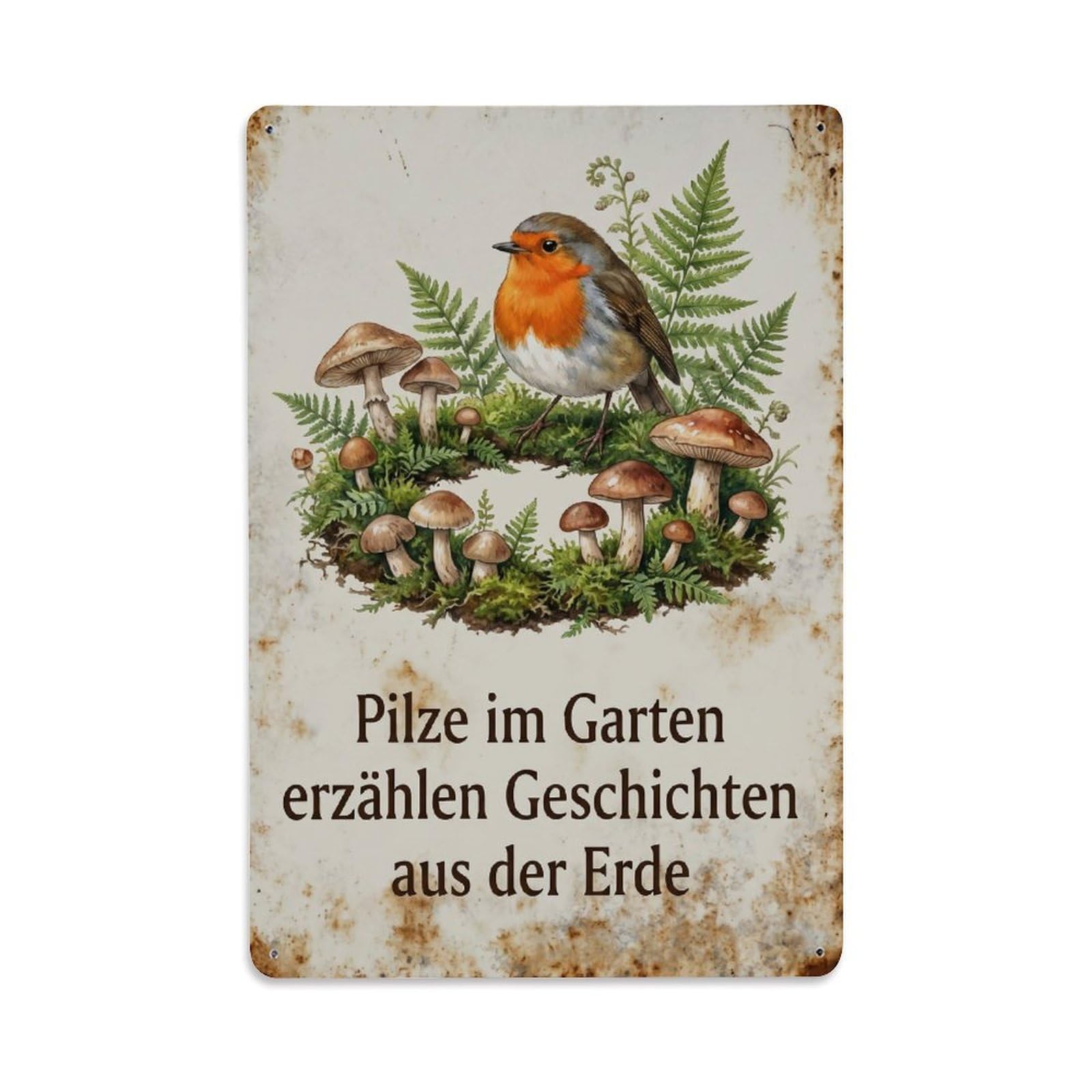 Robin Bird Garden Quote Mushroom Circle Metal Tin Sign