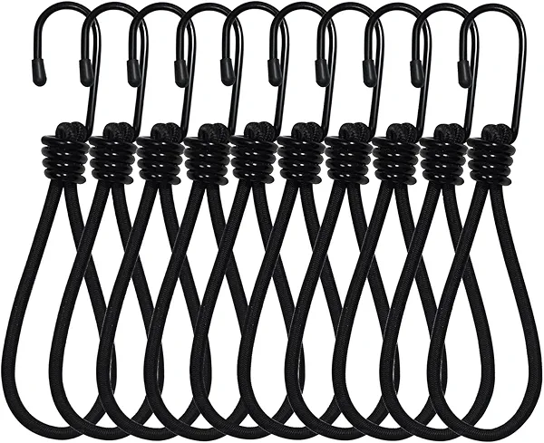 Bungee Cords Heavy Duty Outdoor by Garloy,10 Pcs Mini Bungee Cords with Hooks,Durable Rubber Canopy Ties Ideal for Tarps Tents Wire Racks and Other Camping Accessories
