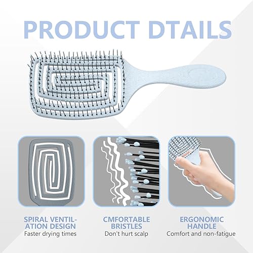Miniatura 7 de Cepillo desenredante, cepillo desenredante ventilado para cabello seco y húmedo para mujeres y hombres, cepillo profesional de paleta curvado para