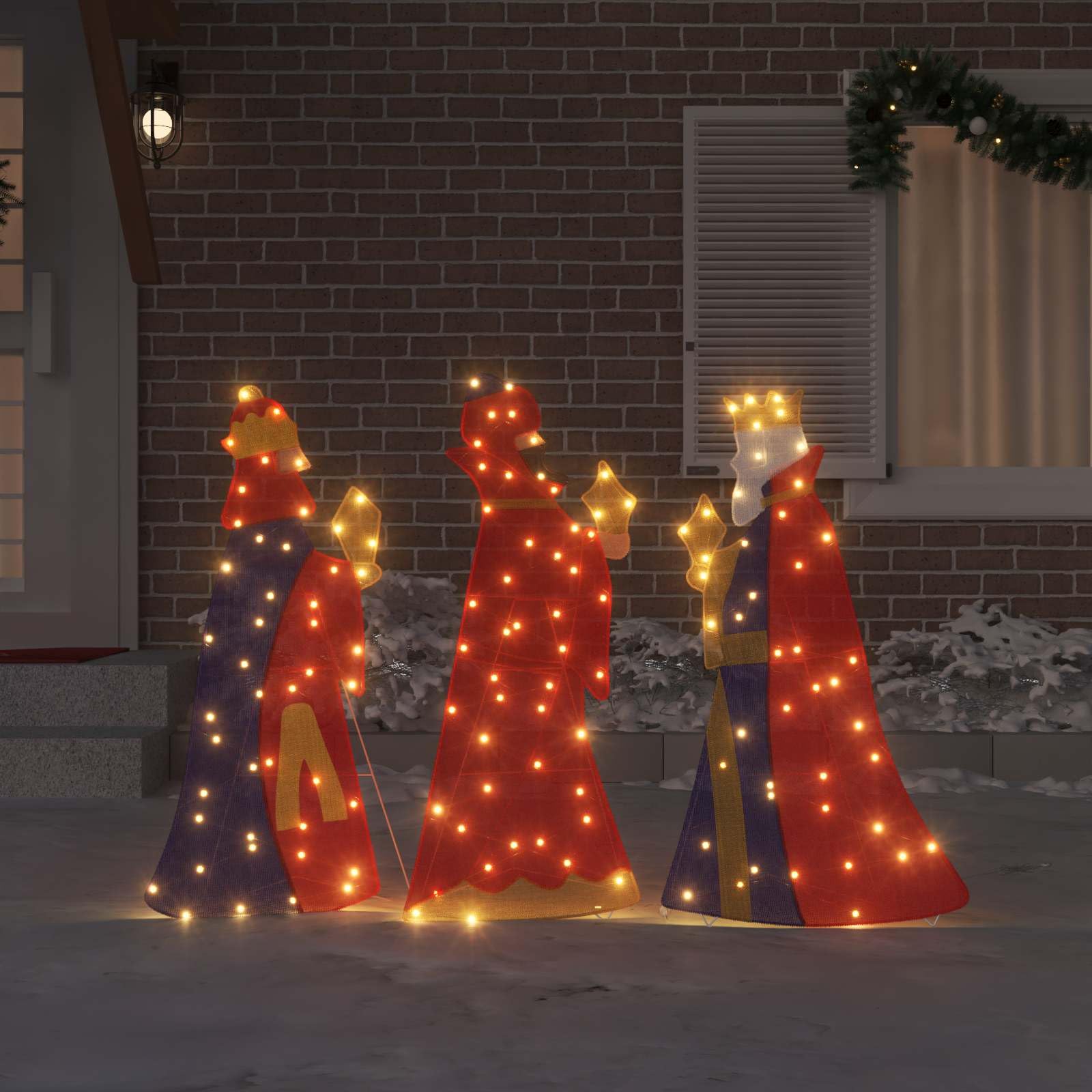 3 weise Männer Weihnachtsbeleuchtung Stoff Metall 3 pcs 105 cm Warmes Weiß LED Lichterkette für Innen Außen Dekoration Advent Festtag Atmosphäre