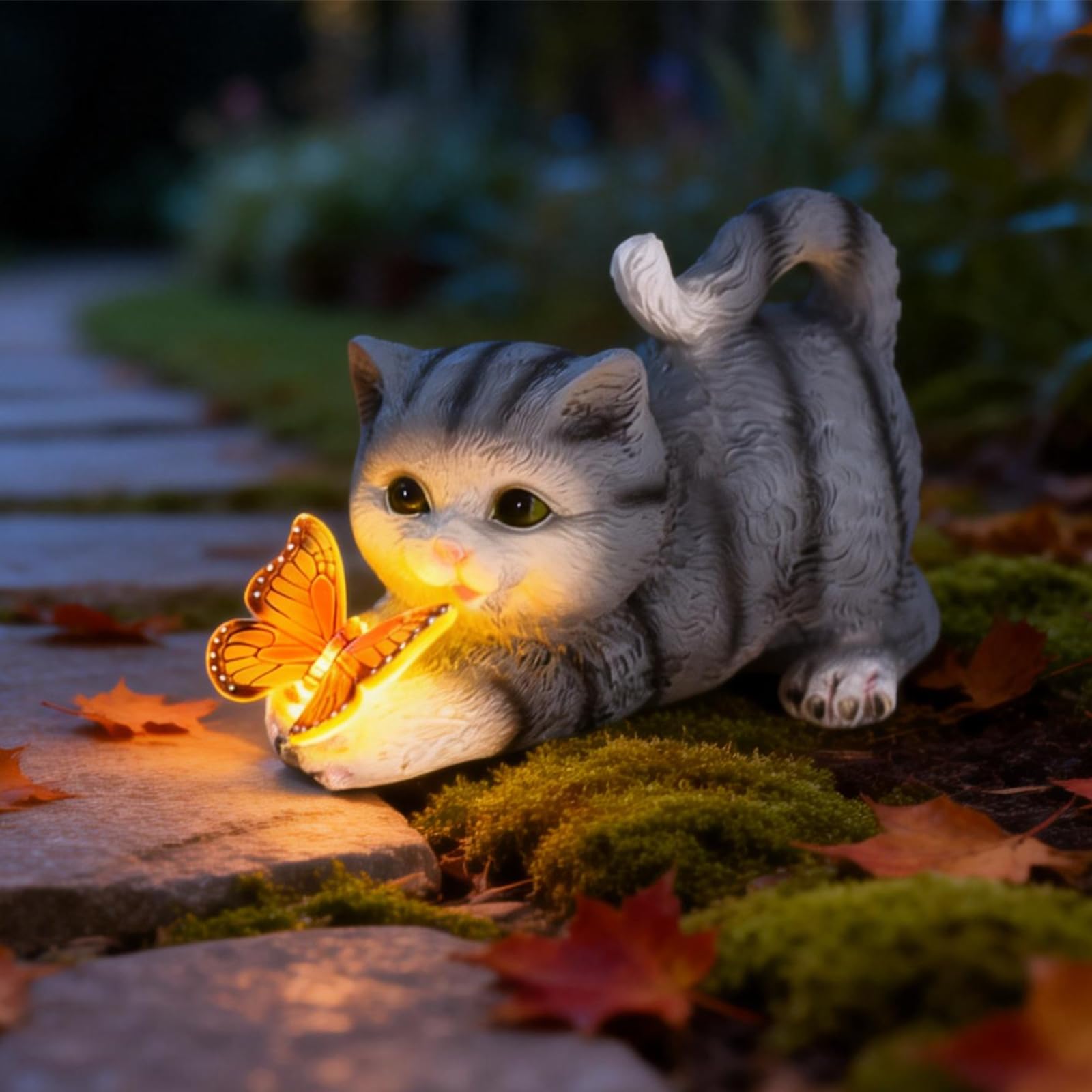 Sculture Decorative da Giardino con Gatti, Figura di Gatto da Giardino, Statua di Gatto in Resina con Lanterna Solare, IP65 Batteria Impermeabile Statuetta di Gatto Solare per Esterni per Terrazzo