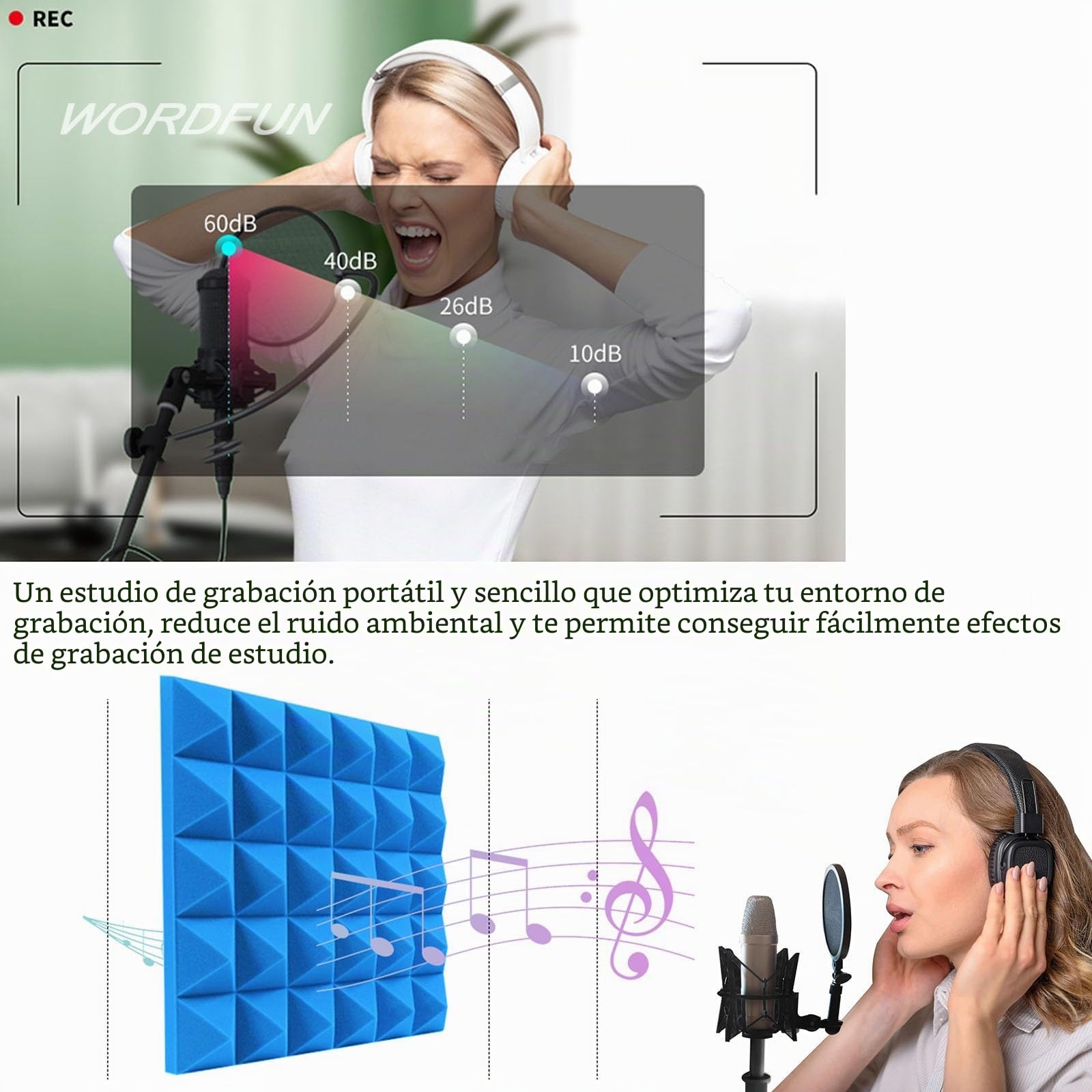 WORDFUN Cabina Grabación Portatil, 80x80x80cm Sonido Escudo Profesionala, Panel para La Grabación En Estudio De Casa, Grabación Vocal, Aislamiento Acústico, para Podcasting, Grabación Estudio