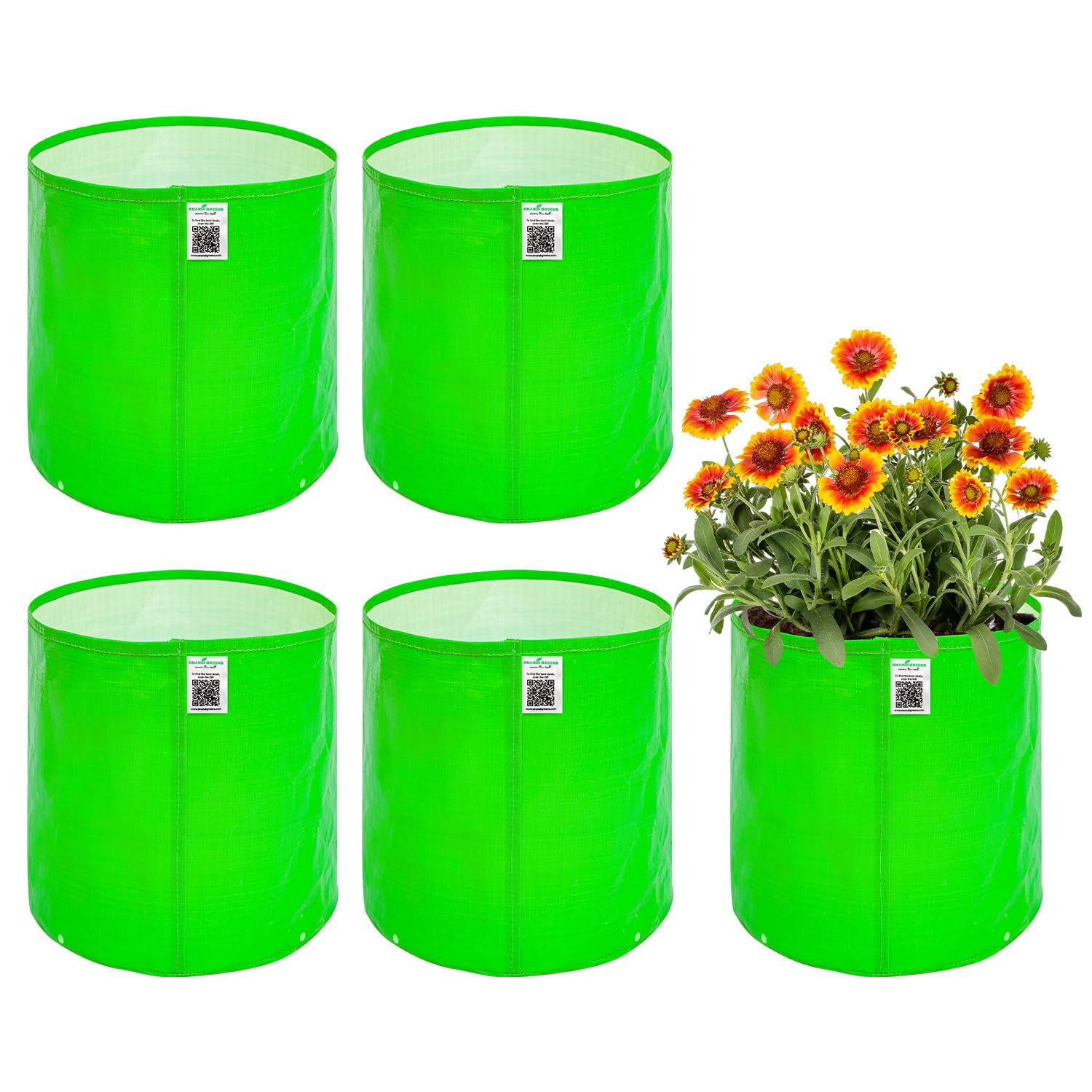 Anandi Green's Premium Hdpe Uv Protected 260 GSM Round Shaped Green Colour Plants Grow Bags Suitable for Terrace and Vegetable Gardening 9x9 Inch Pack of 5