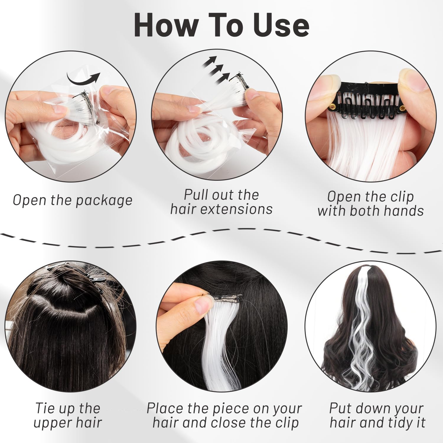 16 extensiones de cabello sintético rizado y ondulado con clip, para niñas, mujeres y niños, multicolor, para fiestas, cosplay, festival, regalo (blanco) 4
