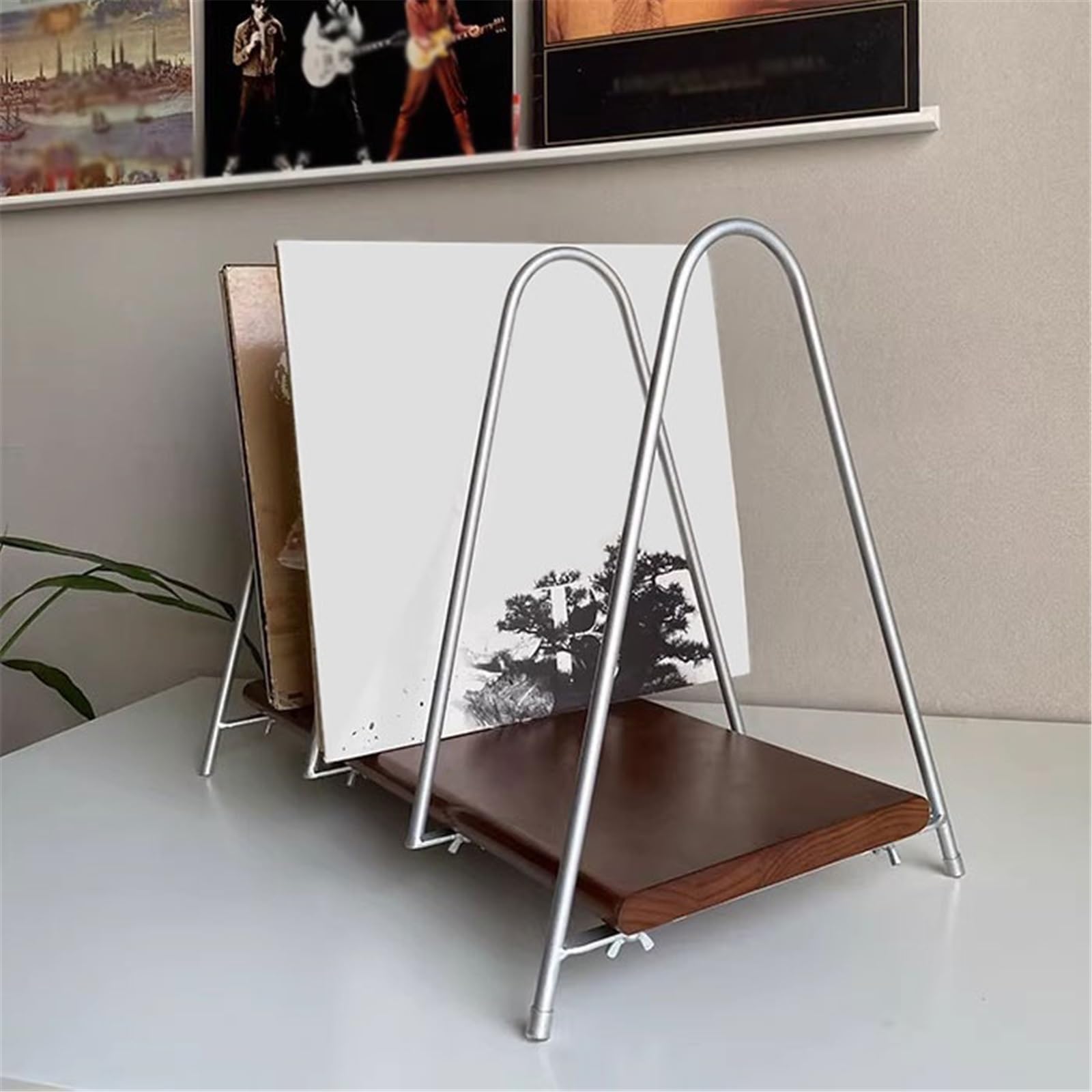 Porta CD da parete Portadischi in vinile Open Desktop Creativity con base in legno e staffa in metallo Documentazione