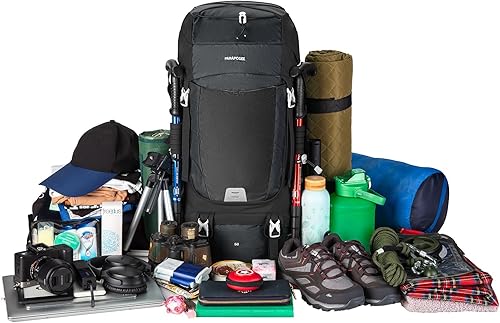 Miniatura 2 de Mochila de senderismo de 50 litros, mochila de viaje ligera con cubierta impermeable para la lluvia para escalada al aire libre, camping, viajes,