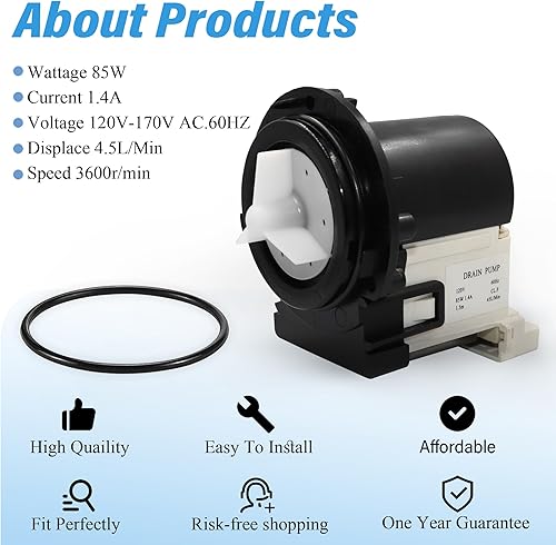 Vista 4 de Motor de bomba de drenaje de lavadora 4681EA2001T compatible con lavadoras Kenmore y LG. Sustituye a los números de pieza AP5328388, 4681EA1007G