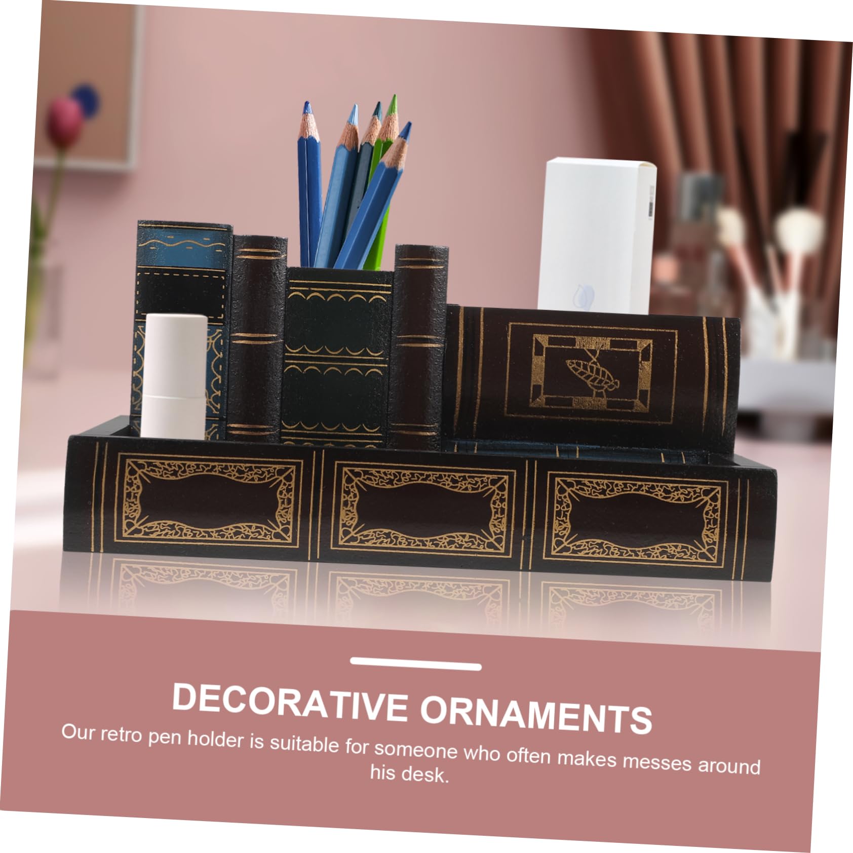 Portapenne da Scrivania in Legno Portapenne Stile Libro Retrò Organizer Adatto per Casa Ufficio Studio