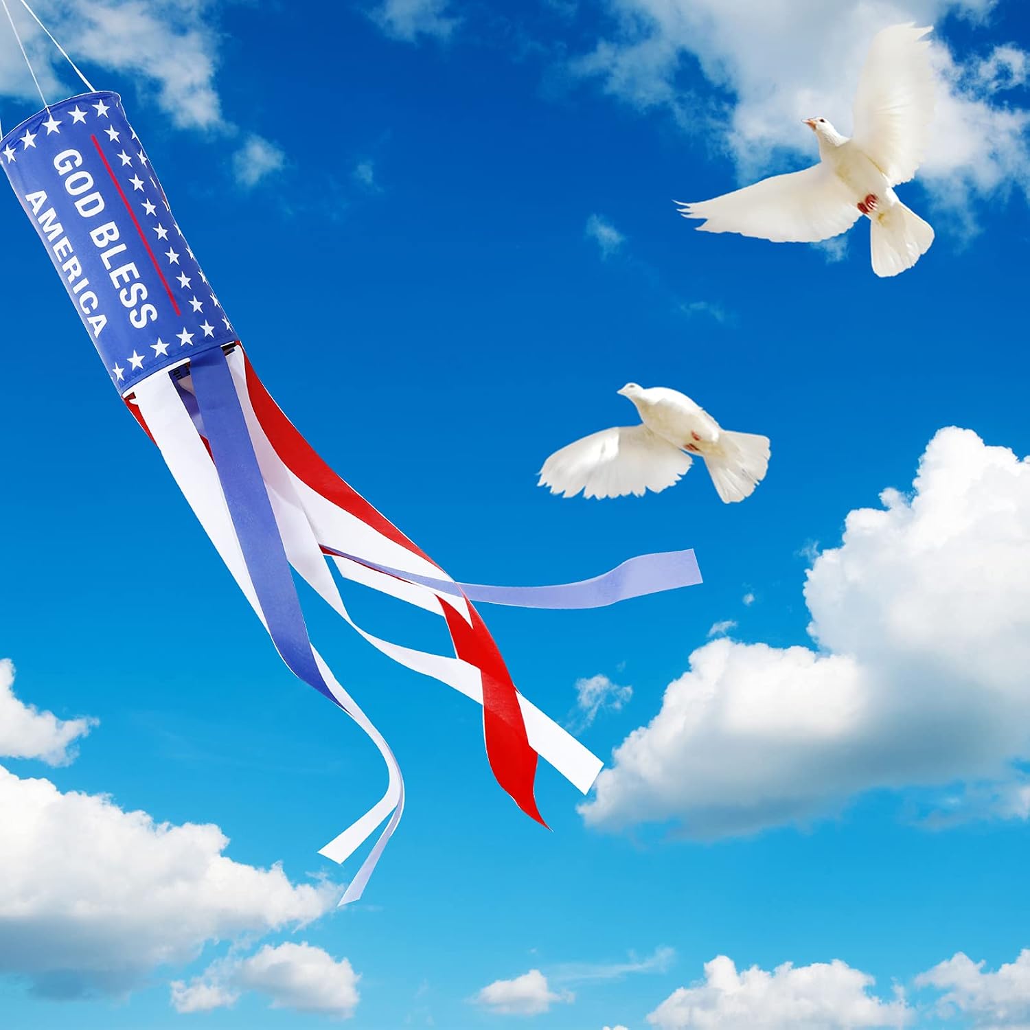 Frienda 4 Pack 40" American Flag Windsock with LED Lights 4th of July Decorations 250th Anniversary Red White Blue USA Patriotic Windsock Waterproof for Memorial Day Independence Day Outdoor Decor