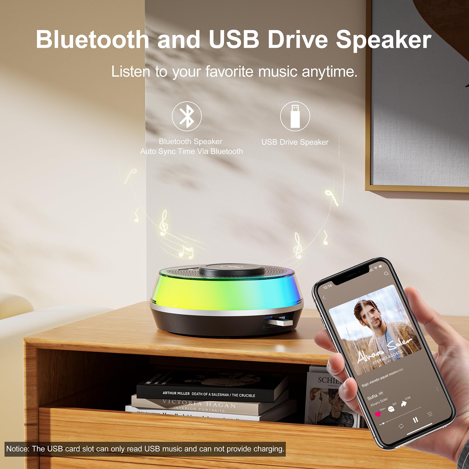 Schlafzimmer-Wecker mit kabellosem Laden, Bluetooth & RGB
