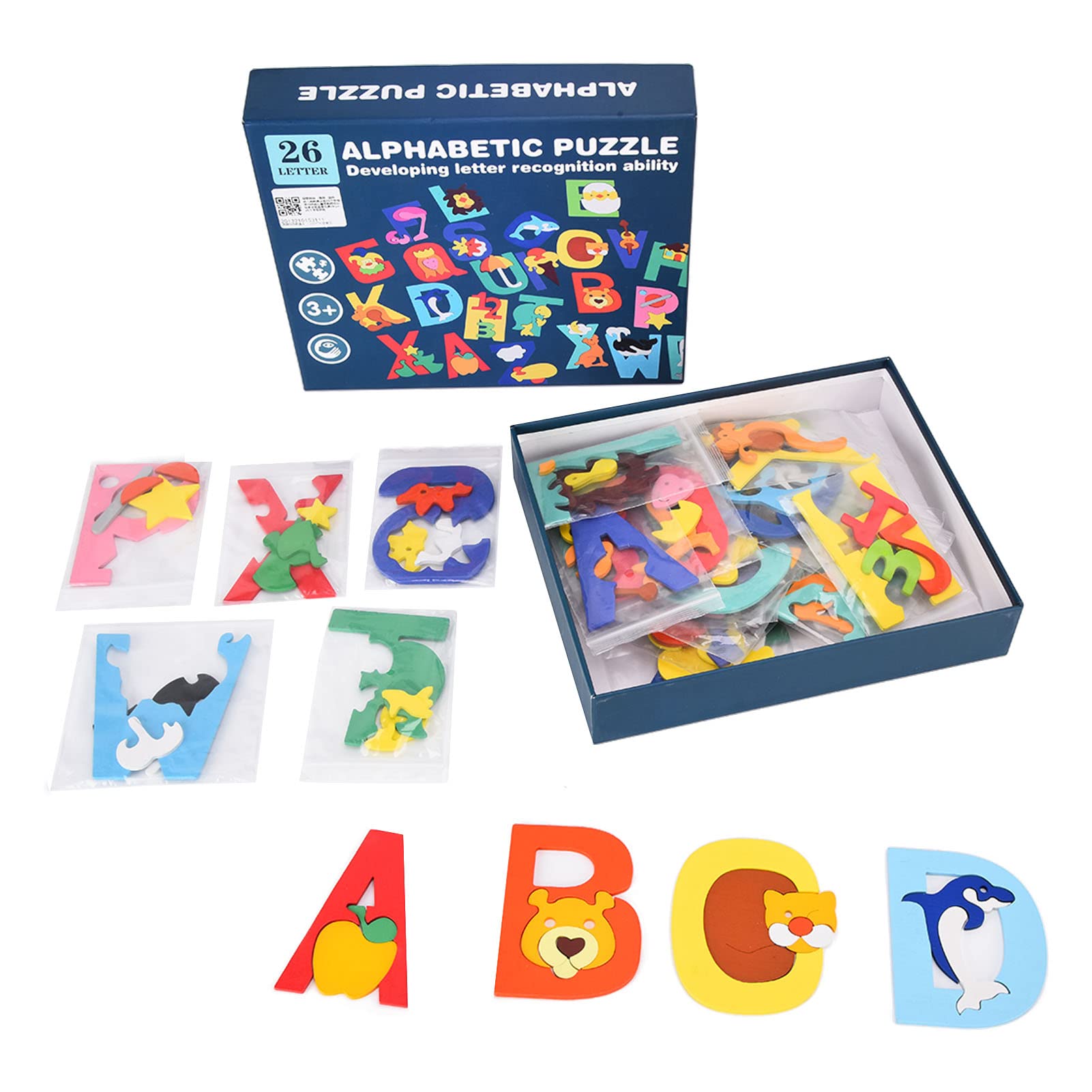Lylithuif Jouets de puzzle alphabet en bois 26 blocs de lettres Puzzle Board jouet d'éducation précoce pour les enfants apprenant et jouant en bois massif 26 pièces