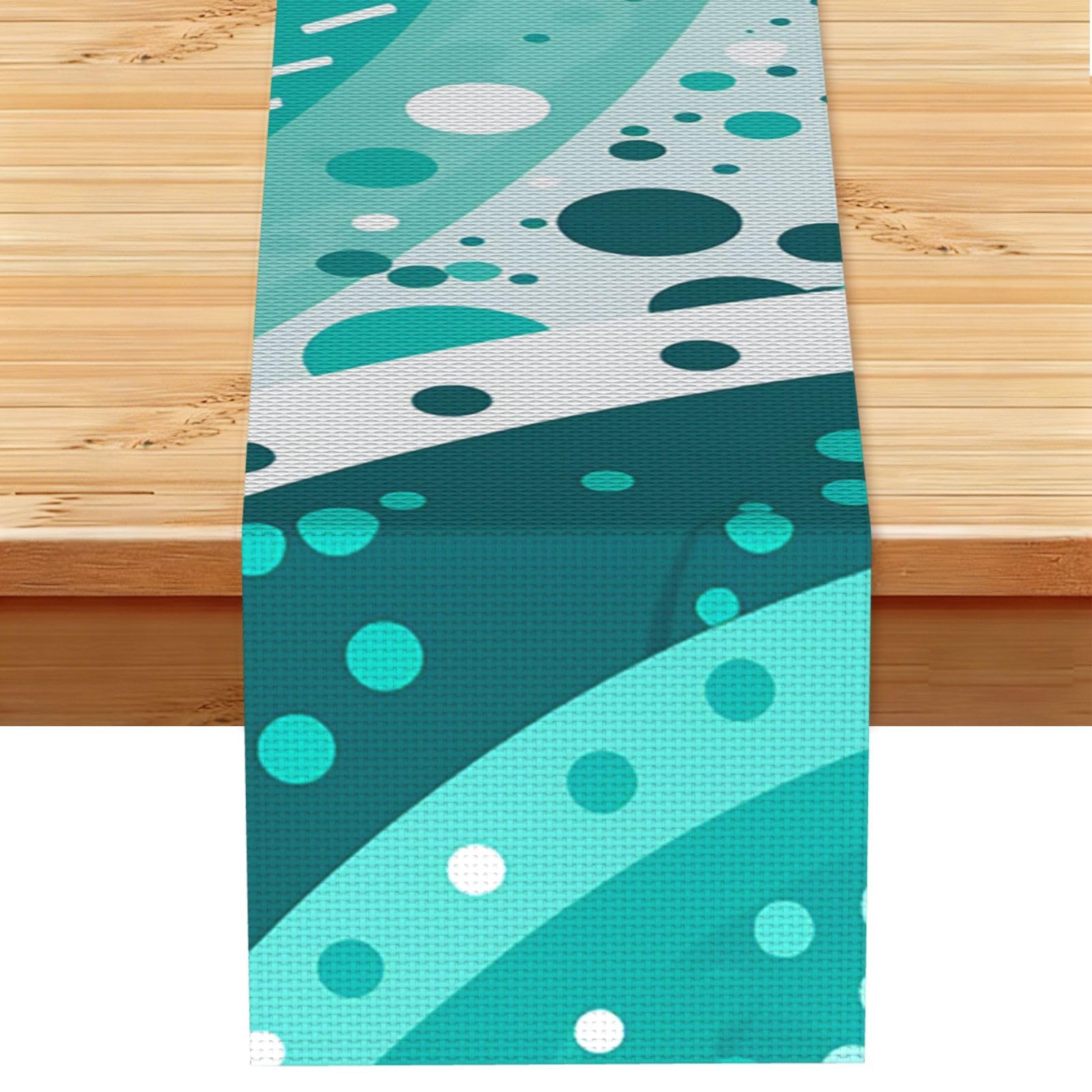 Turquoise and White Background Table Runner 13x72 Inch Cotton Linen Table Linen Washable Farmhouse Tablecloth Modern Abstract Art Kitchen Dinning Table Decoration for Home Party Decor