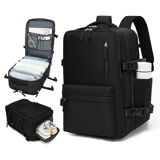 Mochila de Viagem Expansivel Grande Masculina Feminina,Mochila Avião Notebook Bolsa de Sapato,Executiva,Antifurto,Reforçada,USB,Impermeável,Escolar,Faculdade,Trabalho,Presente