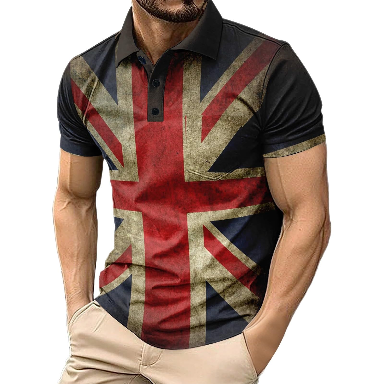 Men's Union Jack Polo Shirts 2026 England National Day Golf Shirt Great British Bunting Flags Golf Tops Casual Short Sleeve Poloshirts Festival Tee Top