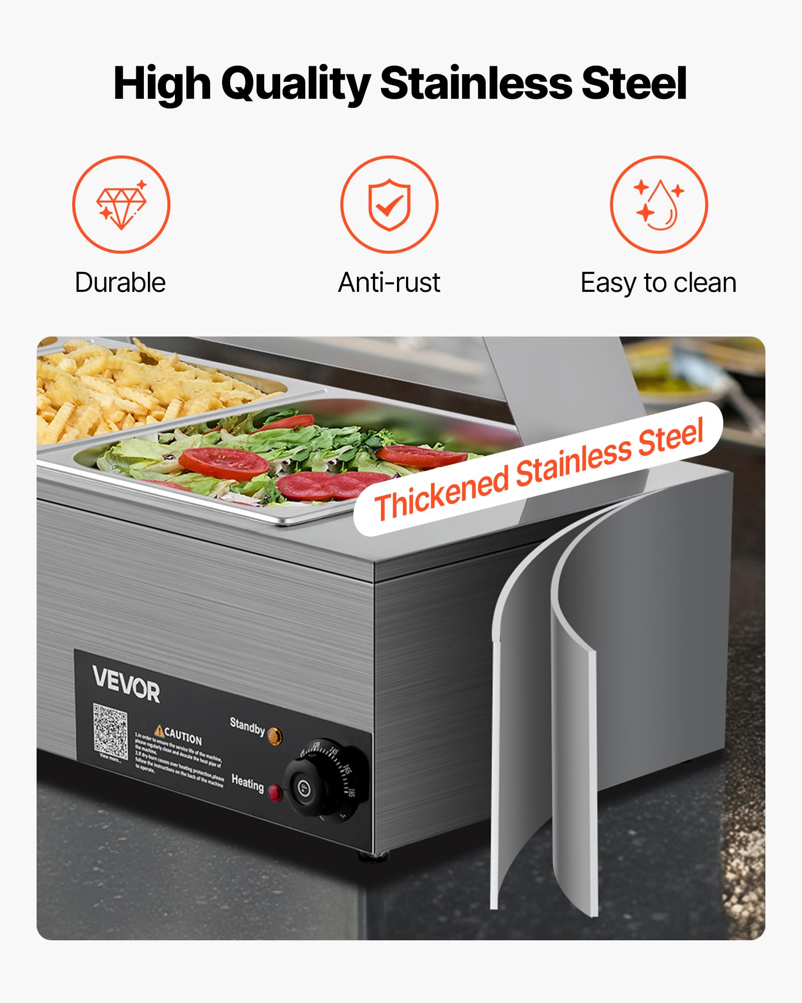 VEVOR Chauffe-Plat Électrique à Vapeur 1500 W, Buffet Chauffant en INOX, Bain-Marie avec 3 Bacs, Couvercle en Verre et Louches à Soupe et Perforées, pour Servir Buffet en Libre-Service Restauration