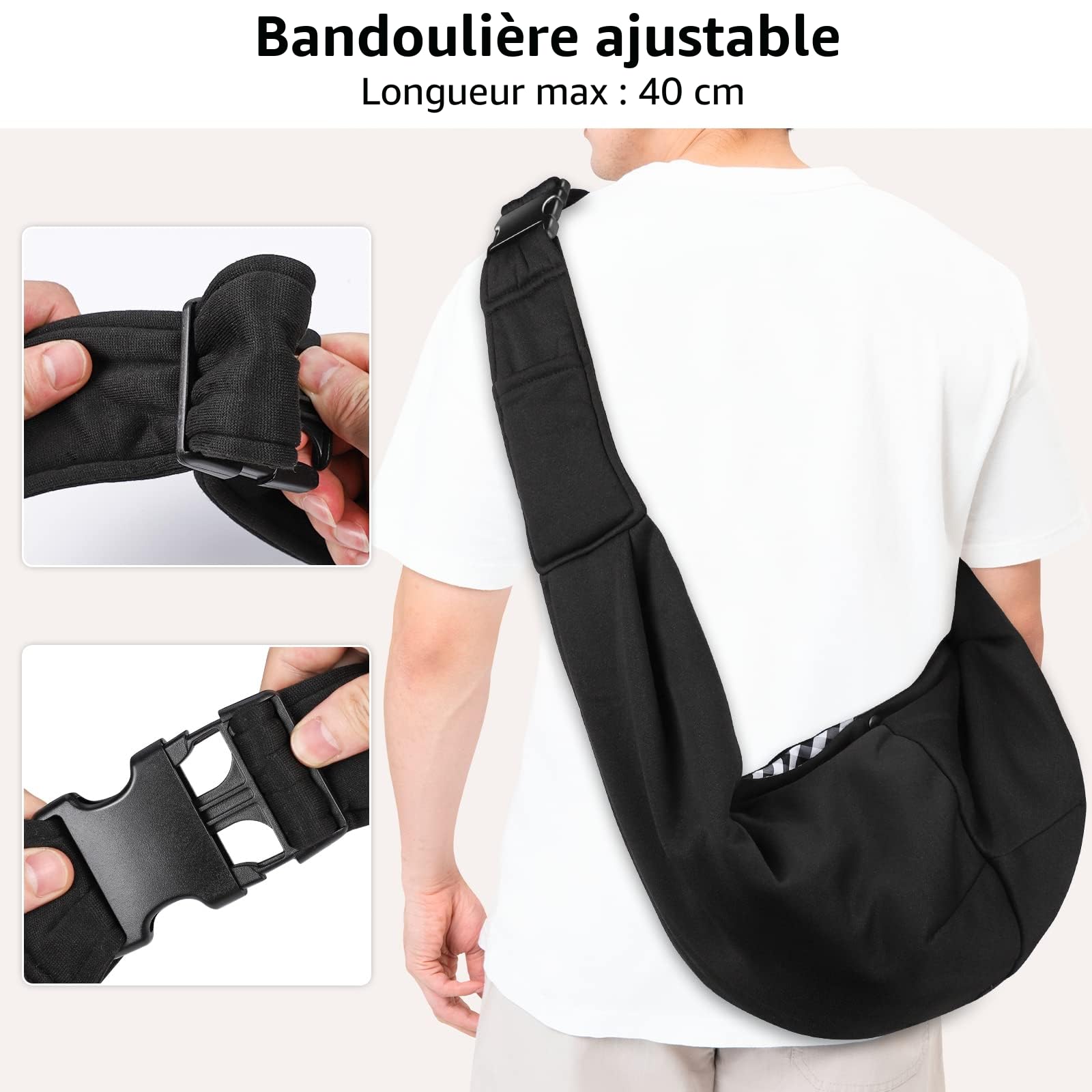 Sac de Transport pour Chien et Chat Bandoulière Réglable Sac Transport Chien Sac à Bandoulière Mains Libres Sac Transport Petit Chien pour Petit Moyen Animaux Jusqu’à 7.5kg