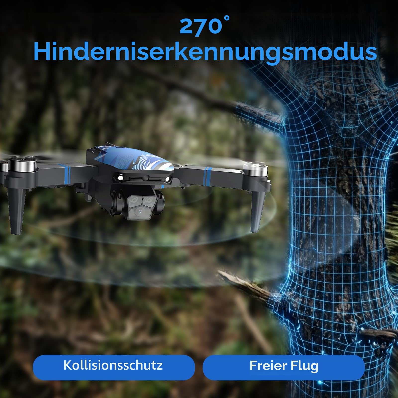 Drohne mit Kamera LCD-Bildschirm Live Video, 4K Drone mit Bürstenlosem Motor, 270°-Hindernisvermeidung, Zusammenklappbarer RC Mini Quadcopter für Erwachsene Anfänger, Unter 250G, Geschenk