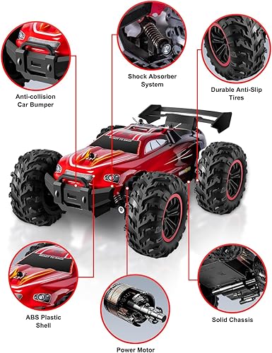 Miniatura 6 de Autos a control remoto a escala 118, camión monstruo todoterreno de 2.4 GHz, 12.4 mih de alta velocidad con 2 baterías recargables para niños,
