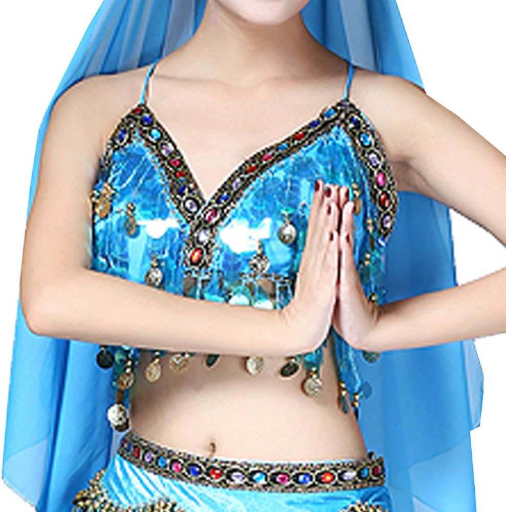 Wuchieal Sequin Halter Bra Top Salsa Belly Dance Boho Festival Clubbing Tribal Bra BH Top - Image 6
