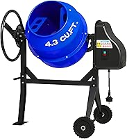 PhlexPro 4.3 Cu Ft Electric Concrete Mixer - 450W 3/5HP Cement Mixer with Wheels, Stand & 360° Mixing, Blue