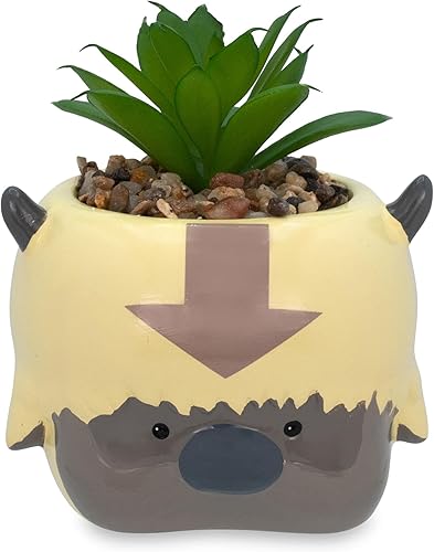 Avatar: The Last Airbender Appa - Maceta de cerámica de 6 pulgadas con suculentas artificiales | Maceta pequeña, planta de interior sintética para