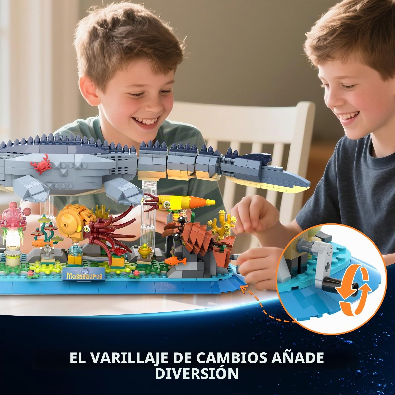 INSOON Mosasaurus - Juguete de construcción con luz, 1219 Piezas, diseño de Animales móviles con nautilussen Medusas arrecifes de Coral, Bloques de sujeción para decoración del hogar, Regalo para