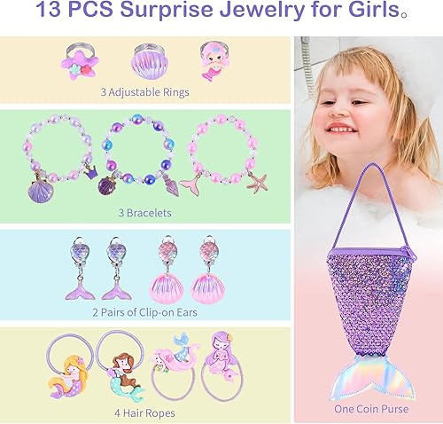 Miniatura 2 de Bombas de baño de sirena para niñas con sorpresa en el interior, 12 piezas de bombas de baño de rejilla de concha con juguetes de joyería de sirena