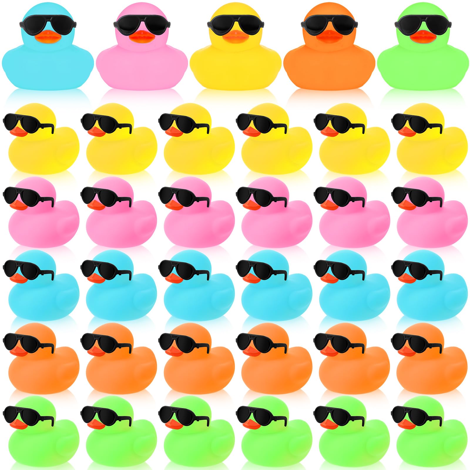 Photo 1 of **Only 15*** Sosation 36 Packs Mini Rubber Ducks with Sunglasses Set 2.2 Inch Bath Squeaky Rubber Duckies Cute Float Bathtub Toys for Alzheimer' Awareness Birthday Party Favors Class Car Decor(Mixed Colors,Solid)