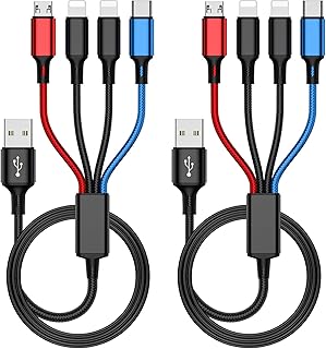Dual USB C Multi Charging Cable [2Pack 4FT] 4 in 1 USB to USB c/Micro USB/iproducts Multi Charger Cable (Non Fast Charging) for Phone Tablet Earbuds Headphones Mouse etc USB Devices