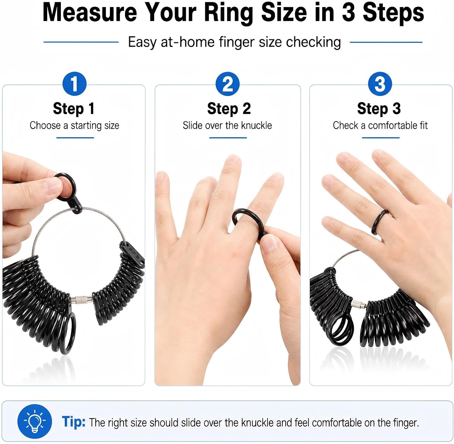 Ring Sizer Measuring Tool Kit,Ring Mandrel Stick,Ring Gauge Set and 2 Finger Sizing Belts, Accurate US Ring Size Measurer for Women Men, Jewelry Making, Engagement and Wedding Rings (4 Black) | ring sizer measuring tool, Measure Rings & Fingers size, Suitable for Women and Men,COMPLETE RING SIZER KIT