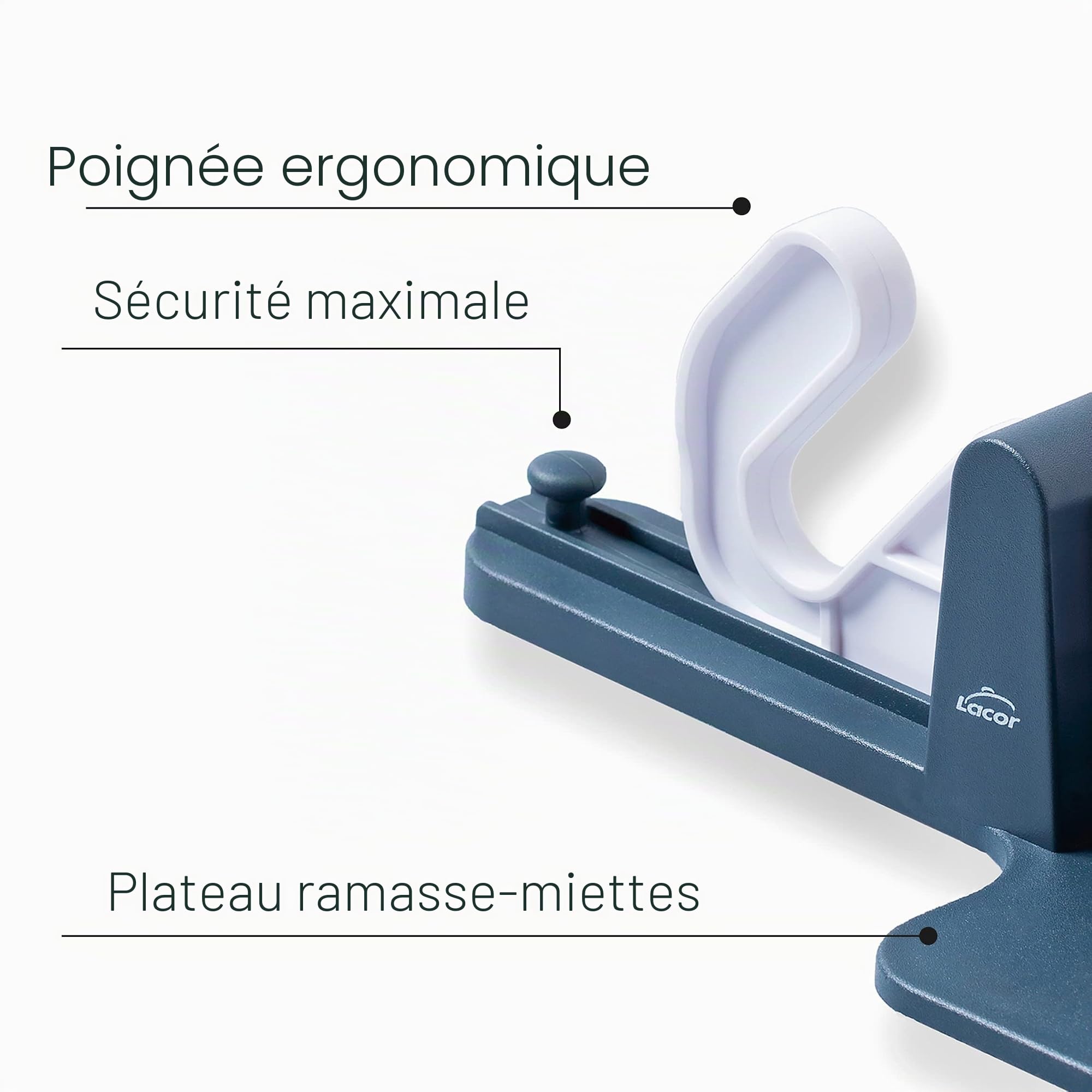 LACOR 60559 Guillotine pour charcuterie 100% sans BPA, lame en acier inoxydable, sécurité maximale, passe au lave-vaisselle, dimensions 29 x 19 x 10,5 cm, diamètre 5,5 cm, gris