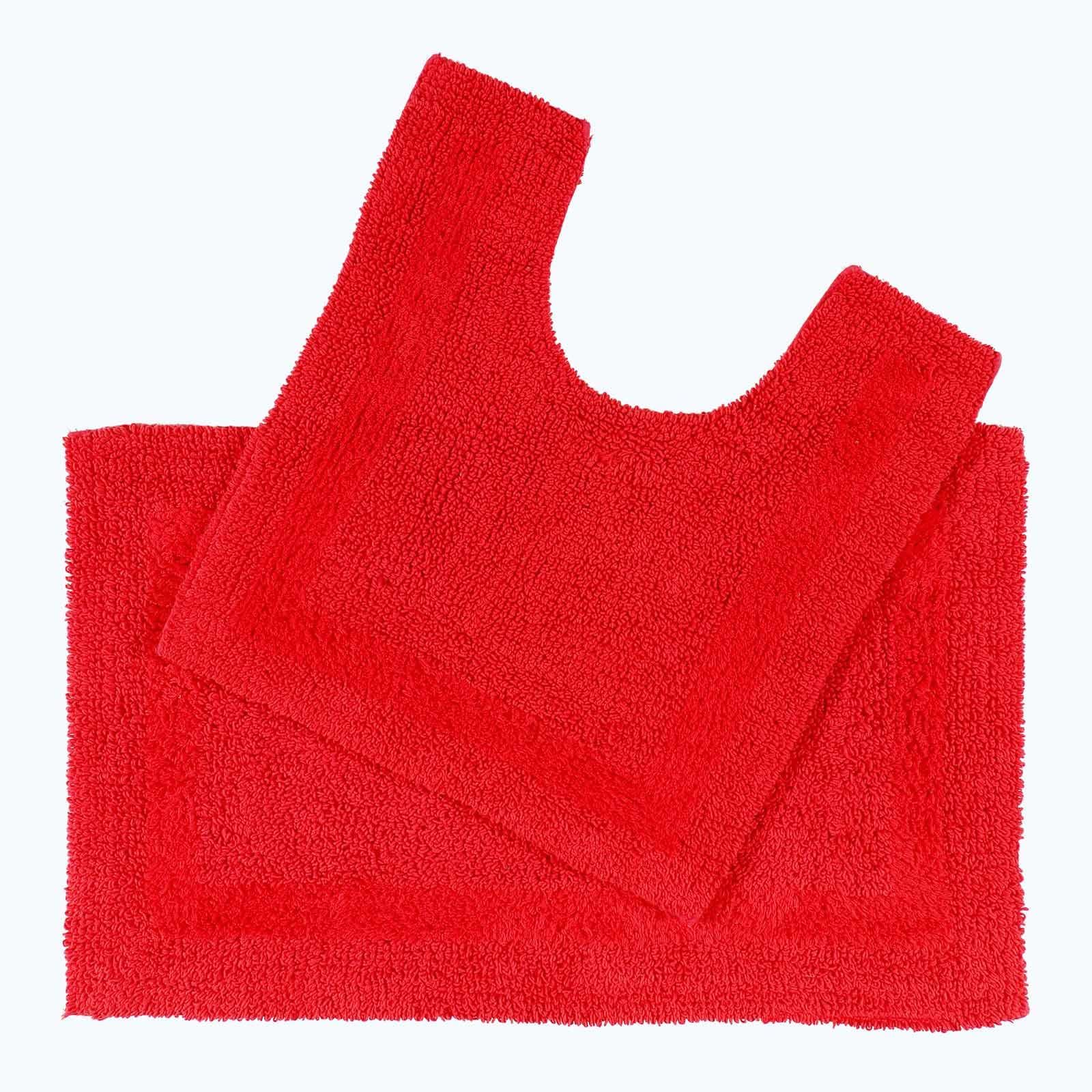 HOMESCAPES Bath Mat Set, Luxury 1600gsm Extra Soft 100% Cotton, Reversible Bathroom Mat Sets 2 Piece, Washable, Non-Slip, Super Absorbent, Quick-Dry, Red Bathroom Rug with Toilet Rug — image 1