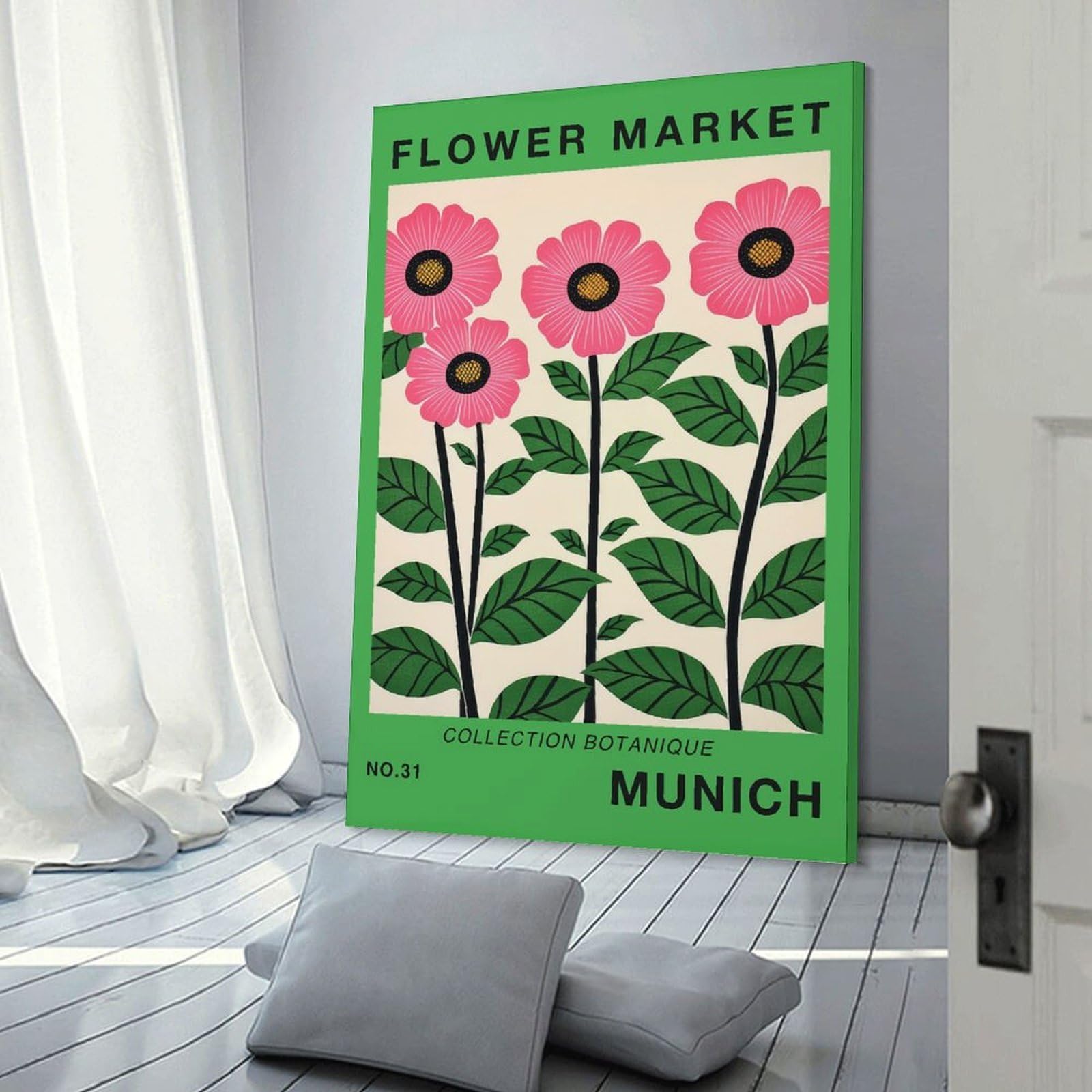 Junmoney Frame-Style-4 Munich Flower Market Art Print Canvas Wall Decor, 20X30inch(50X75cm), For Flats, Guest Rooms Or Compact Rooms, Decorative Canvas Decor For Home Updates