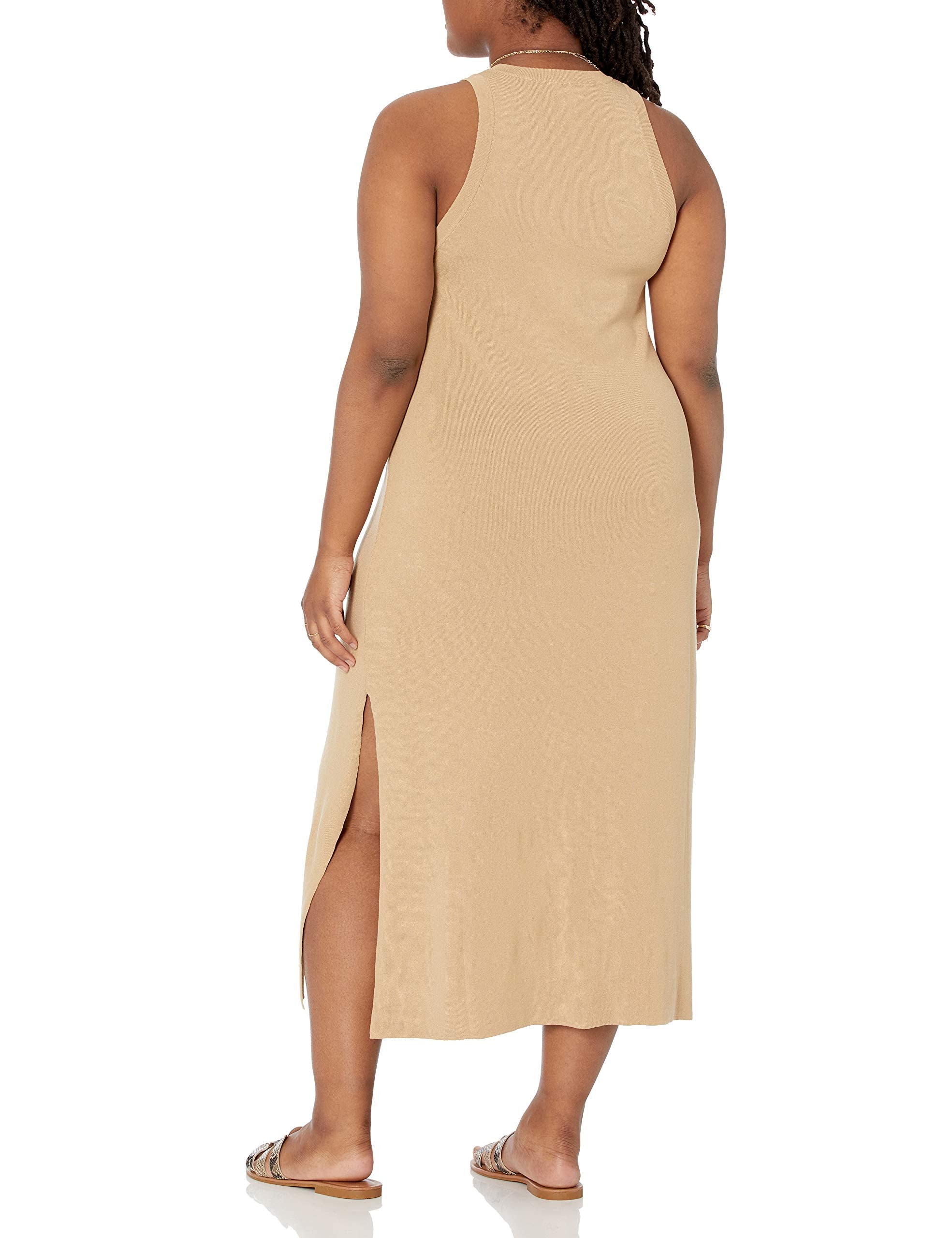 The Drop Women's Gabriela High Neck Cut-in A-line Side-Slit Maxi Sweater Dress