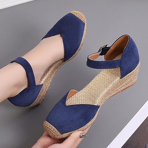 Miniatura 3 de Womenyiaor Sandalias de verano para mujer, con puntera cerrada, estilo casual, correa al tobillo, punta cerrada, alpargatas, sandalias de cuña