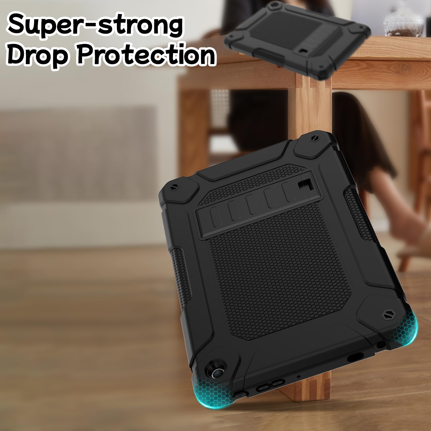 MENZO Étui robuste résistant aux chocs avec béquille pour tablette 10" (pour tablette 13e génération uniquement), noir