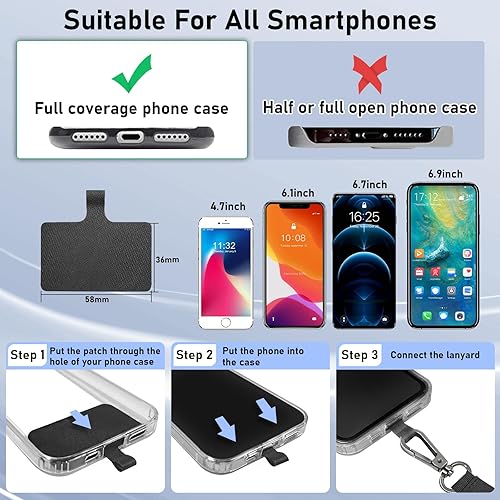 Miniatura 5 de ROCONTRIP Cordón para teléfono, 2 correas cruzadas para teléfono celular con 2 parches para teléfono, cordón universal para iPhone, correa ajustable